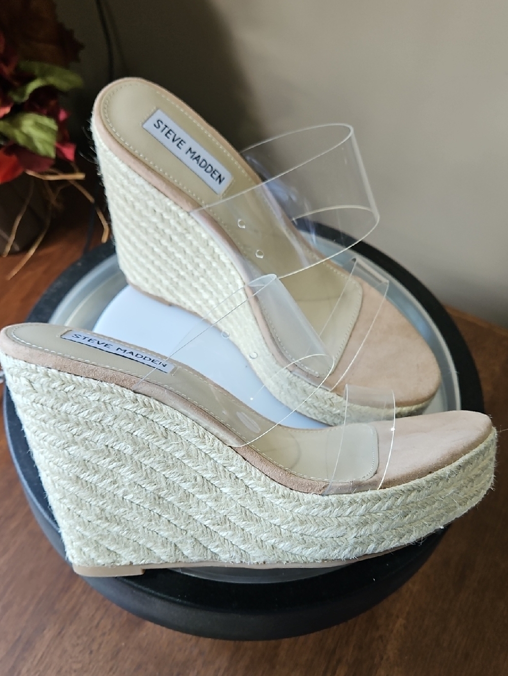 Steve Madden Clear Strap Espadrille Wedge Sandals - Natural/Beige